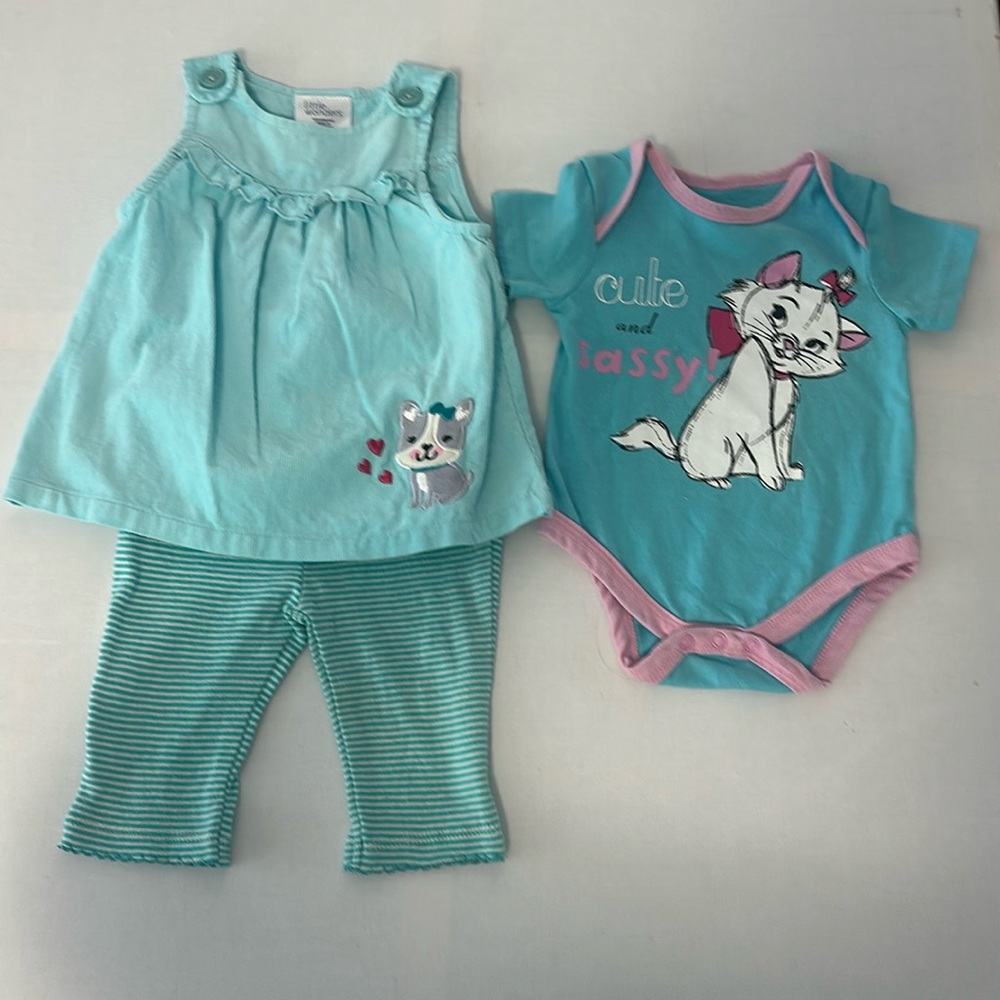 2 pcs of 3 months baby girl, cat printed